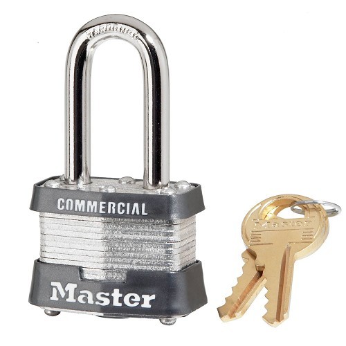 Master Lock® 3KALF-2121 Laminated Padlock, Keyed Alike Key, Steel Body, 9/32 in Shackle Dia, Silver, Ball Bearing