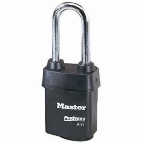 Master Lock® 6121LJ Safety Padlock, Different Key, Laminated Steel Body, 5/16 in Shackle Diameter, Black, 5-Pin Tumbler Cylindrical Locking Mechanism