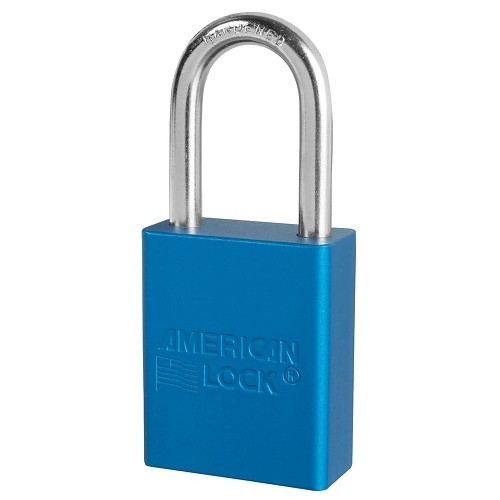 Master Lock® American Lock® A1106BLU-KD Safety Padlock, Different Key, Blue, Anodized Aluminum Body, 1/4 in Shackle Dia, 1-1/2 in Shackle Height, 25/32 in Shackle Width, Boron Alloy Shackle