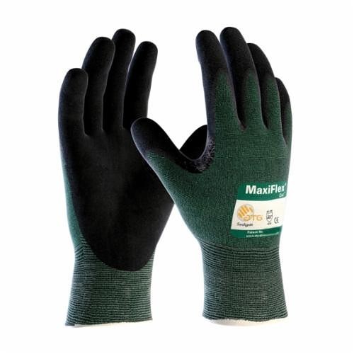 PIP® MaxiFlex® Cut™ 34-8743/XXL Cut Resistant Gloves, Unisex, 2X-Large, #11, MicroFoam/Nitrile Coating, Black/Green, Seamless Style, Engineered Yarn Lining, Continuous Knit Wrist Cuff, 9.8 in Length, ANSI Cut-Resistance Level: A2