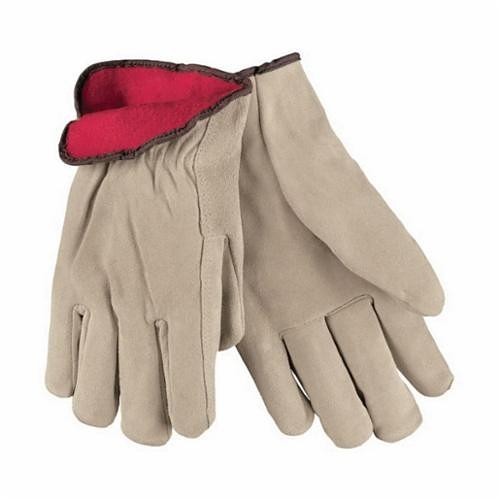 MCR Safety 3150L General Purpose Gloves, Insulated Premium Grade, Large, #9, Cowhide Leather Palm, Cotton Thread/Leather/Polyester, Gray, Gunn Cut/Standard Finger/Straight Thumb, Red Fleece, Open/Slip-On Cuff, Uncoated, Elastic/Shirred Closure, 10.11 in Length