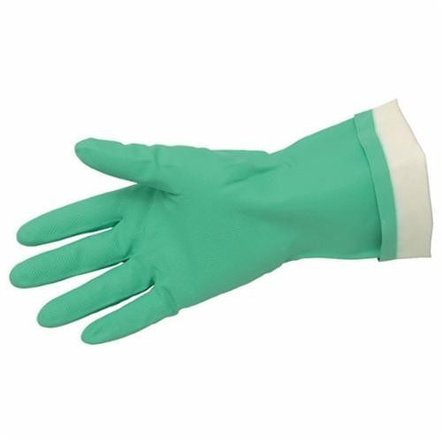 MCR Safety 5318E Nitri-Chem™ Economy Grade Chemical-Resistant Gloves With Black Logo, Medium, #8, Nitrile, Green, Flock Lining, 13 in L, Straight Cuff, 15 mil THK