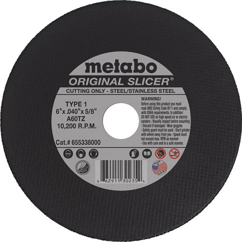 Metabo Corp Inc® 655338000 Cut-Off Wheel, 6 in Wheel Dia, 0.04 in Wheel Thickness, 5/8 in Center Hole, 60 Grit, Aluminum Oxide Abrasive