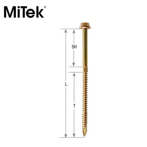 MiTek® WS25 Wood Screw, 1/4 in, 2-1/2 in Overall Length, Grade 5 Steel, Zinc