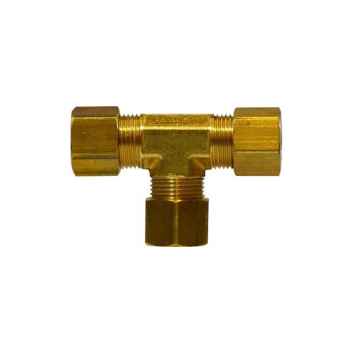 Pipe Tee, Hex, Tee, 1/4 in Nominal, Compression, Brass