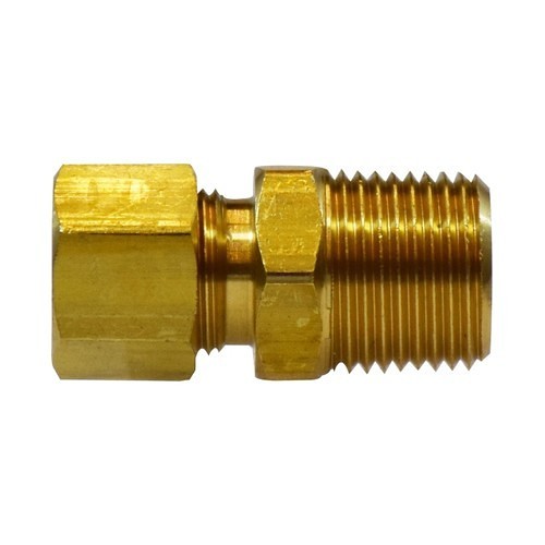 Pipe Adapter, Hex, Adapter, 1/2 x 3/8 in Nominal, Compression x MNPTF, Brass