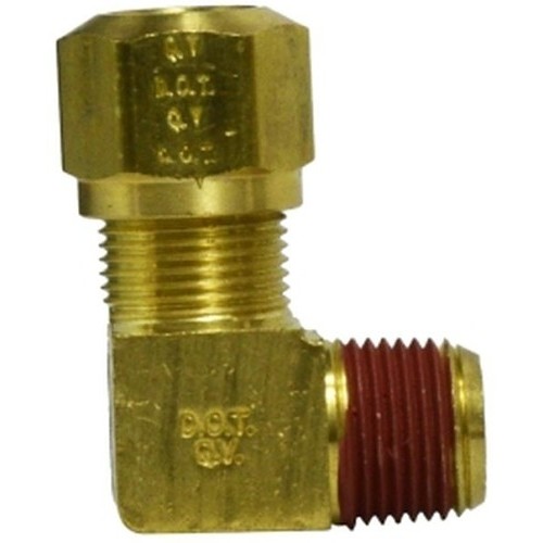 Air Brake Elbow, Elbow, 1/2 x 3/8 in Nominal, Tube x MNPTF, Brass, 150 psi, -40 to 200 deg F