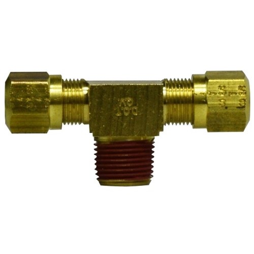 Air Brake Branch Tee, Branch Tee, 3/8 x 3/8 x 1/8 in Nominal, Tube x Tube x MNPTF, Brass, 150 psi, -40 to 200 deg F