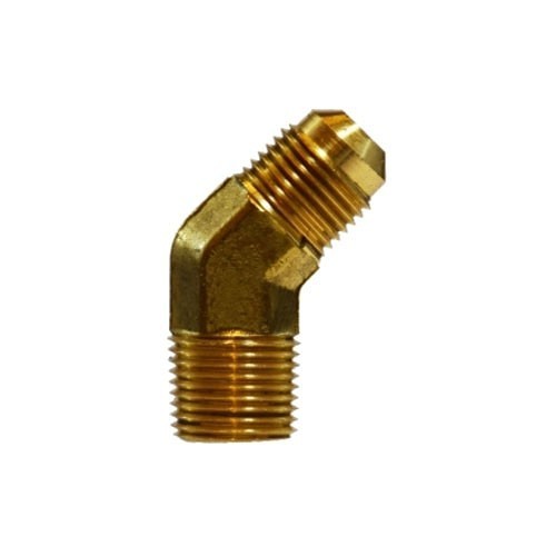 Midland Metal Manufacturing 10453 Elbow, 45 deg Elbow, 3/8 in Nominal, SAE Male Flare x Male NPTF, Brass