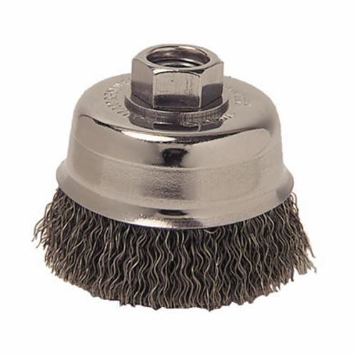 Mighty-Mite™ 13244 Cup Brush, 3 in Dia Brush, 1/2-13 UNC Arbor Hole, 0.014 in Dia Filament/Wire, Crimped, Steel Fill