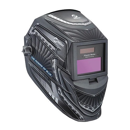 Miller 288519 Welding Helmet, Graphics: Metal Matrix, Black/Gray/Silver, 3.82 x 2.44 in Viewing Area, Nylon, ANSI Z87.1+, CSA, CE, AS NZ