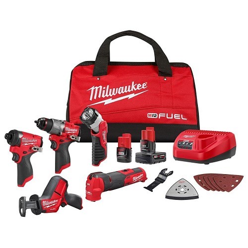 Milwaukee® 3497-25 5 Tool Cordless Combo Kit, Drill Driver, Impact Driver, Multi-Tool, Reciprocating Saw, Worklight Tools, 12 VDC, Lithium-Ion Battery