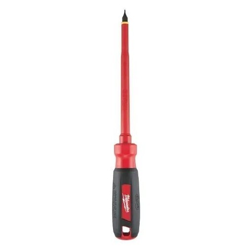 Milwaukee® 48-22-2221 Insulated Screwdriver, Slotted Point, 1/4 in Point, Alloy Steel Shank, 10 in Overall Length, Plastic Handle, IEC 60900:2012, ASTM F1505-10, NFPA 70E, OSHA, VDE, GS Certified, Yes, No, No