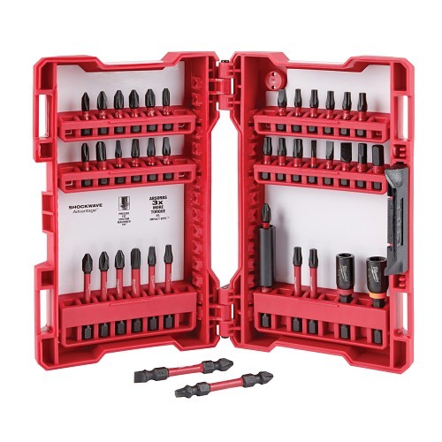 Milwaukee® SHOCKWAVE™ 48-32-4022 40-Piece Impact Driver Bit Set, #2, #3, #2, T20, T25, 3/16 in, 1/4 in Hex/Phillips®/Slotted/Square/Torx Point, 1/4 in, Alloy Steel