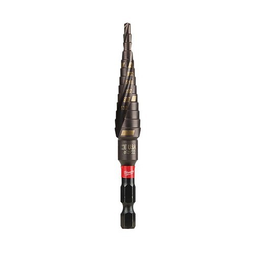 Milwaukee® SHOCKWAVE™ Impact Duty™ 48-89-9248 Impact Step Drill Bit, 1/8 in Dia Min Hole, 1 in Dia Max Hole, 9 Steps, Titanium, 9 Hole Sizes, 1/4 in Shank