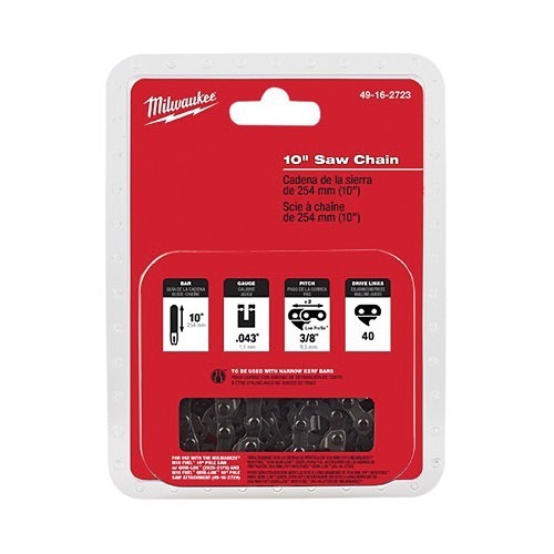 Milwaukee® 49-16-2723 Cordless Saw Chain, For Use With M18 FUEL™ QUIK-LOK™ 49-16-2720 10 in Pole Saw, Narrow Kerf Bars, 0.043 in Gauge, 40 in L Drive, 10 in L Bar, 3/8 in Low Profile™ Pitch