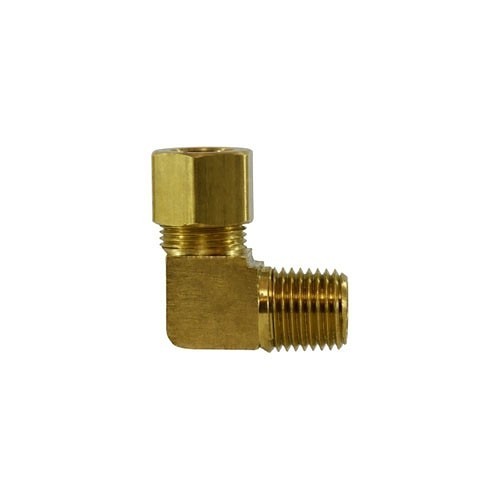Midland 18237B Compression 90 Deg Elbow, Elbow, 1/2 x 3/8 in Nominal, Male x NPTF, Brass