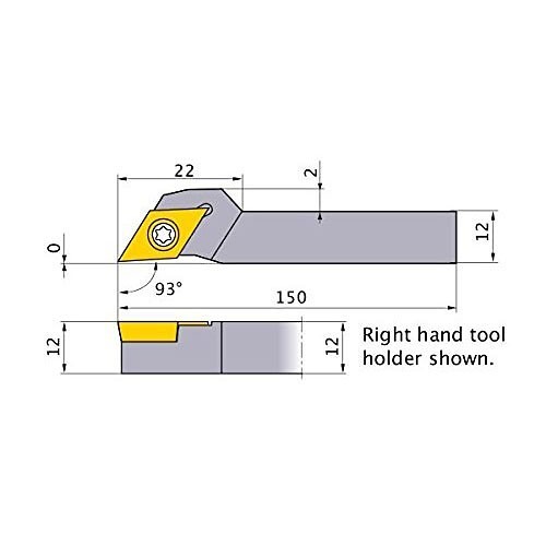 Mitsubishi 274378 Turning Tool Holder, Right Hand Cutting, 12 mm H x 12 mm W Shank, 150 mm Overall Length