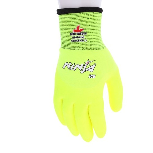 MCR Safety Ninja® Ice N9690HVM Insulated Work Gloves, Medium, #8,  Hi-Viz Yellow, 15-Gauge Nylon, Acrylic Terry Interior, Over-The-Knuckle Coated with HPT, ANSI Cut-Resistance Level: A3, ANSI Puncture-Resistance Level: 2