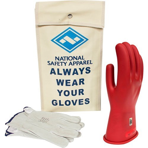 National Safety Apparel® GC10R Electrical Gloves, X-Large, #10, Rubber/Leather, Red, 11 in Length, 0 ASTM Class, 500 VAC/750 VDC Maximum Use