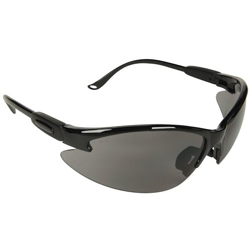 Safety Glasses, Hard Coat/Anti-Scratch Lens Coating, Gray Lens, Black/Platinum/Red Frame, Polycarbonate Lens