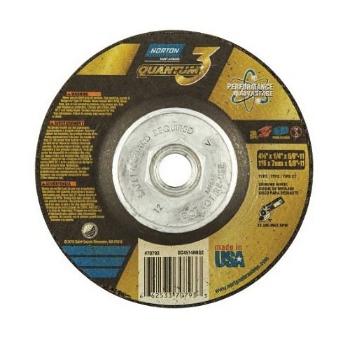 Norton® Norton® 66253370793 Depressed Center Wheel, 4-1/2 in Wheel Dia, 0.25 in Wheel Thickness, 5/8-11 in Center Hole, 20 Grit, Ceramic Abrasive