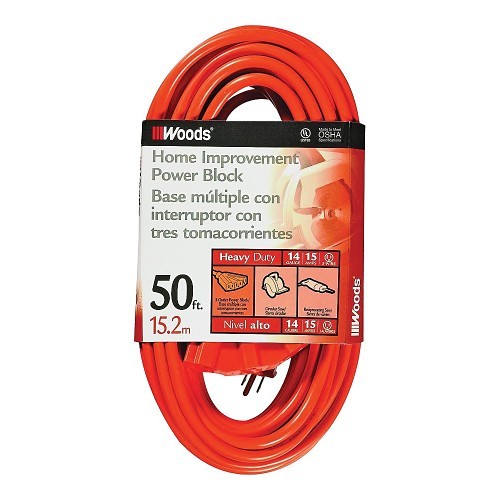 Extension Cord With 3-Outlet, 50 ft Cord, 3 Conductors