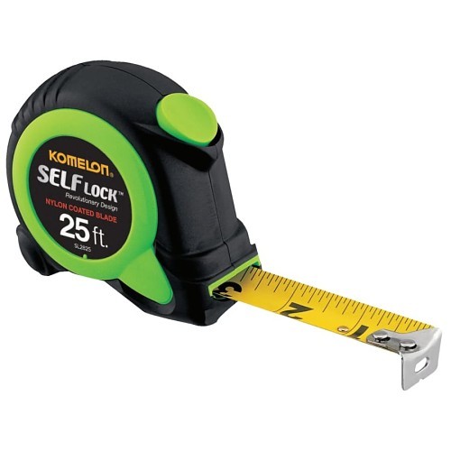 Komelon® Self Lock™ 416-SL2825 Measuring Tape, 25 ft Blade Length, 1 in Blade Width, Steel Blade, Measuring System: Imperial, Graduations: 1/16 in