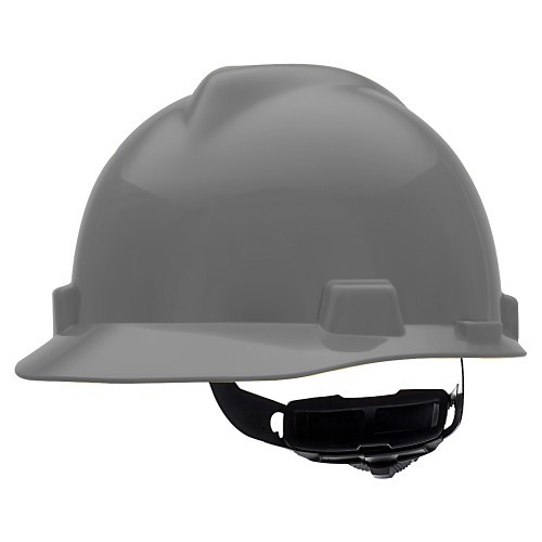 MSA Safety 475364 Hard Hat, 6-1/2 in, 8 in, Polyethylene, Fas-Trac® Ratchet Suspension, Slotted, Gray