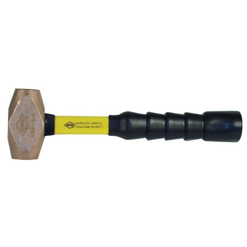 Brass-Head Sledge Hammer, 12 in Overall Length, 15 lb Head, Brass Head, Fiberglass Handle