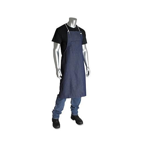 Apron, Cotton Denim, 38 in Length, 28 in Width, Blue