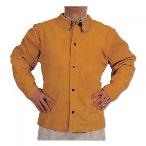 BWQ-1-4XL Welders Jacket, Men, 4X-Large, Split Cowhide Leather, Golden Brown, Resists: Heat, Abrasion