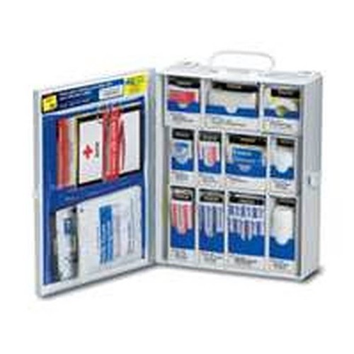 First Aid Kit, Wall, Flat Vertical Surface Mount, Metal Case, 12 in Height, 3-1/4 in Width, 9-3/4 in D, Medium, People Served: 25 or More