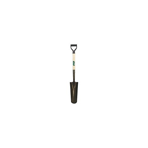 Drain Spade Shovel, 27 in Handle Length, 6 in Blade Width, Steel Blade, Hardwood Handle