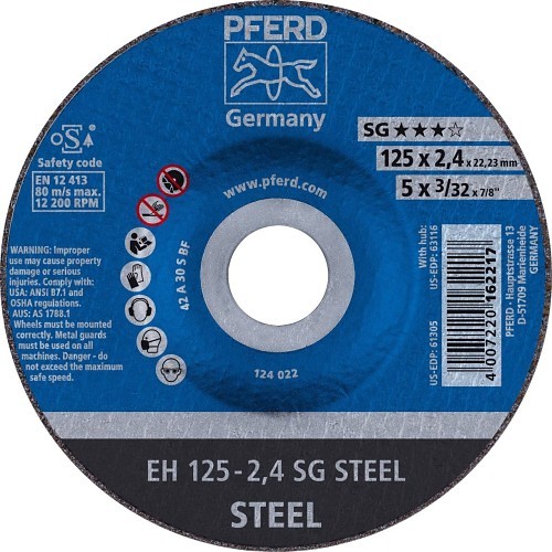 PFERD 63112 Cut-Off Wheel, 7 in Wheel Dia, 1/8 in Wheel Thickness, 5/8 in Center Hole, 46 Grit, Aluminum Oxide Abrasive