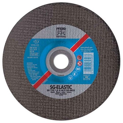 PFERD 63167 Grinding Wheel, 4-1/2 in Wheel Dia, 0.045 in Wheel Thickness, 7/8 in Center Hole, 46 Grit, Aluminum Oxide Abrasive