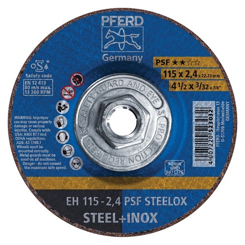 PFERD 69902548 Universal Line PSF Depressed Center Fast Cutting Cut-Off Wheel, 4-1/2 in Dia x 3/32 in THK, A46P Grit, Aluminum Oxide Abrasive