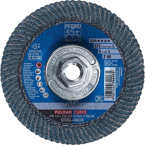 PFERD P67371 Flap Disc, 7 in Disc Dia, 5/8-11 in Center Hole, 40 Grit, Zirconia Alumina Abrasive