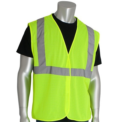 PIP® 302-MVG-LY/S Products Safety Vest, Small, Lime Yellow, Breathable Polyester Mesh, Hook & Loop Closure, ANSI Class: Type R Class 2, ANSI, 56.7 in Chest