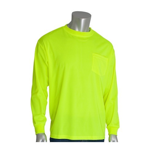 PIP® 3101100 T-Shirt, Hooded: No, L, Hi-Vis Yellow, Polyester, 29.1 in Length