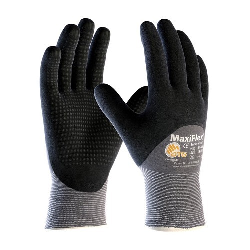 PIP® 34-845/XXL Work Gloves, Knit, Left and Right, 2X-Large, #11, Nitrile Micro Foam Palm, Nylon Liner with Micro-foam, Black/Gray, Knit Cuff, 3/4 Coated