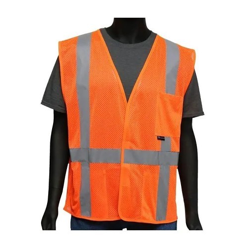 PIP® 47218XL Vest, X-Large, Hi-Vis Orange, Polyester Mesh, Hook and Loop Closure