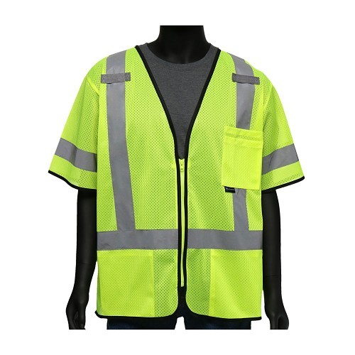 PIP® 473022X Vest, 2X-Large, Hi-Vis Yellow, Polyster Mesh, Zipper Closure