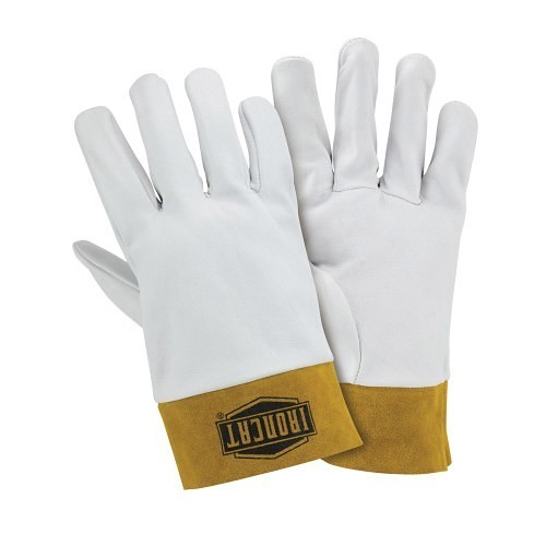 PIP® Ironcat® 6140S Welding Gloves, Small, #7, Top Grain Kidskin Leather, Off-White, Unlined, Safety Cuff, 9-3/8 in Length, Straight Thumb