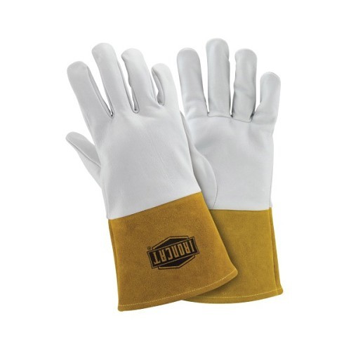 PIP® Ironcat® 6141 L Welding Gloves, Large, #9, Premium Top Grain Kidskin Leather, Off-White, Unlined, Gauntlet Cuff, 12-1/8 in Length, Gunn Cut/Straight Thumb