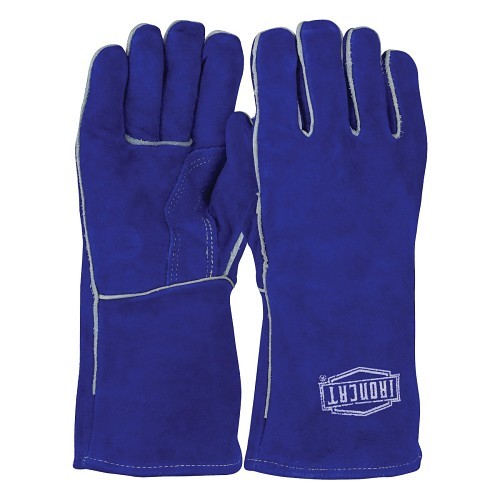 PIP® Ironcat® 9041L Welding Gloves, Large, #9, Split Cowhide Leather, Blue, Cotton/Foam, Gauntlet Cuff, 14 in Length, Wing Thumb/Welted Finger