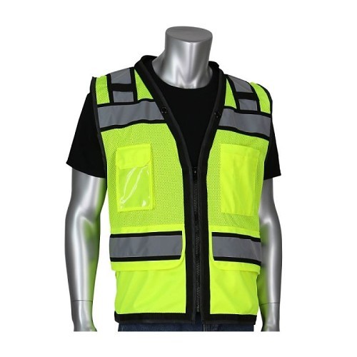 PIP® PIP302-0800DL Vest, L, Black/Lime, Polyester Mesh, 49.5 in Chest, Zipper Front Closure