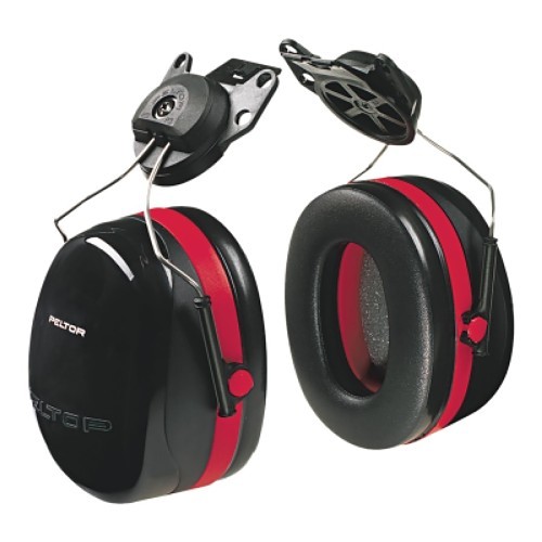 Earmuff, 27 dB Noise Reduction Rating, Black/Red, Cap Attached Band Position, ABS