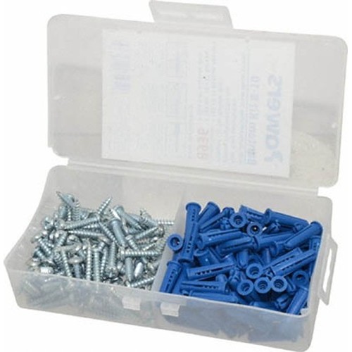 Powers® 8934 Wall Anchor Kit, 8-10 Anchor Size, No.8 x 1 in Screw Size, For Use With: Lightweight Fixtures, 100 Piece, Engineered Plastic, Blue