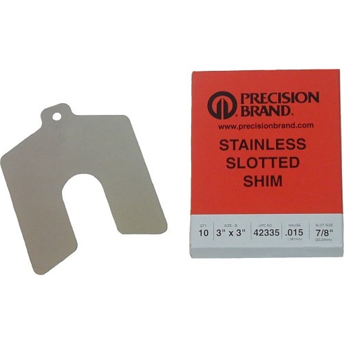 Precision Brand® 42240 Slotted Shim, 300 Stainless Steel, 2 in Length, 2 in Width, 0.020 in Thickness